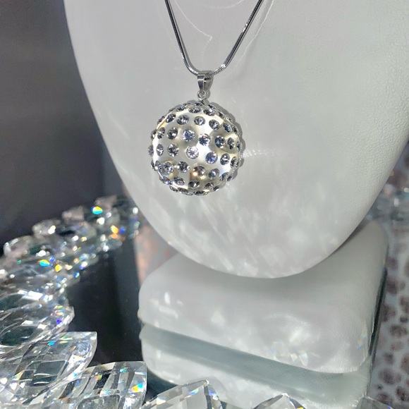 Clear Acrylic Ball Sphere necklace embellished with genuine Swarovski crystals - Picture 5 of 11
